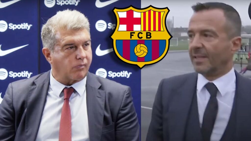 Prezident FC Barcelona Joan Laporta a agent Jorge Mendes