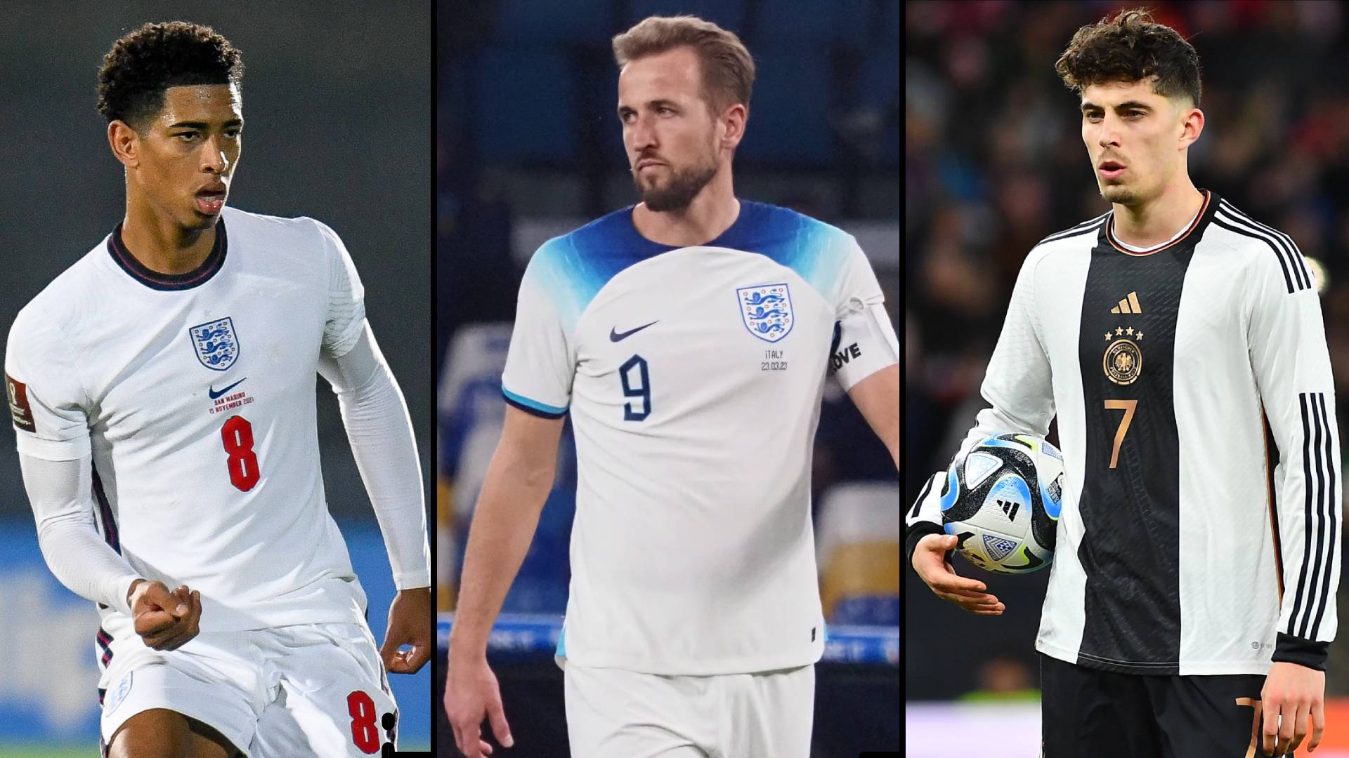 Jude Bellingham, Harry Kane a Kai Havertz