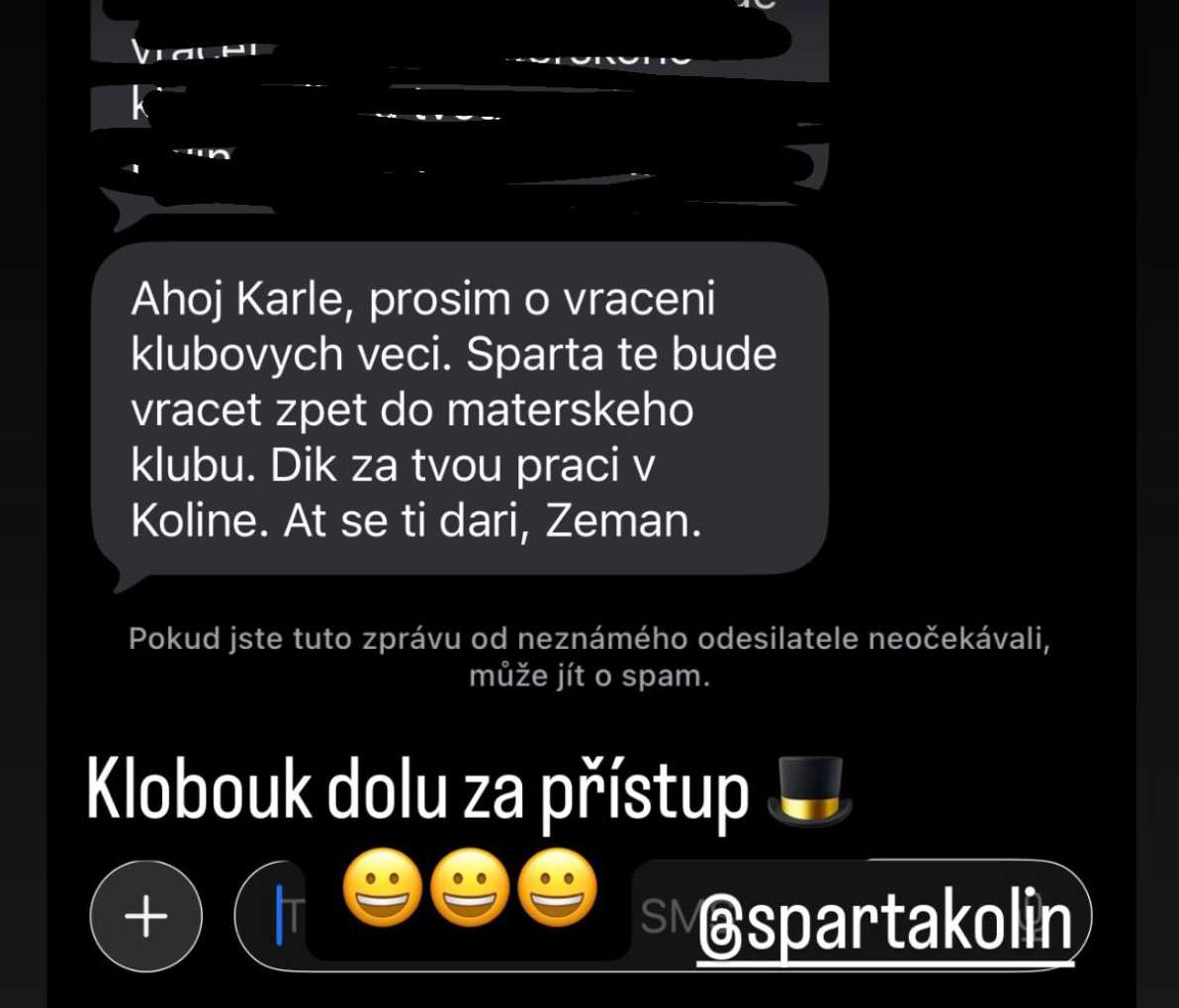 Sparta Kolín a SMS zprávy hráčům