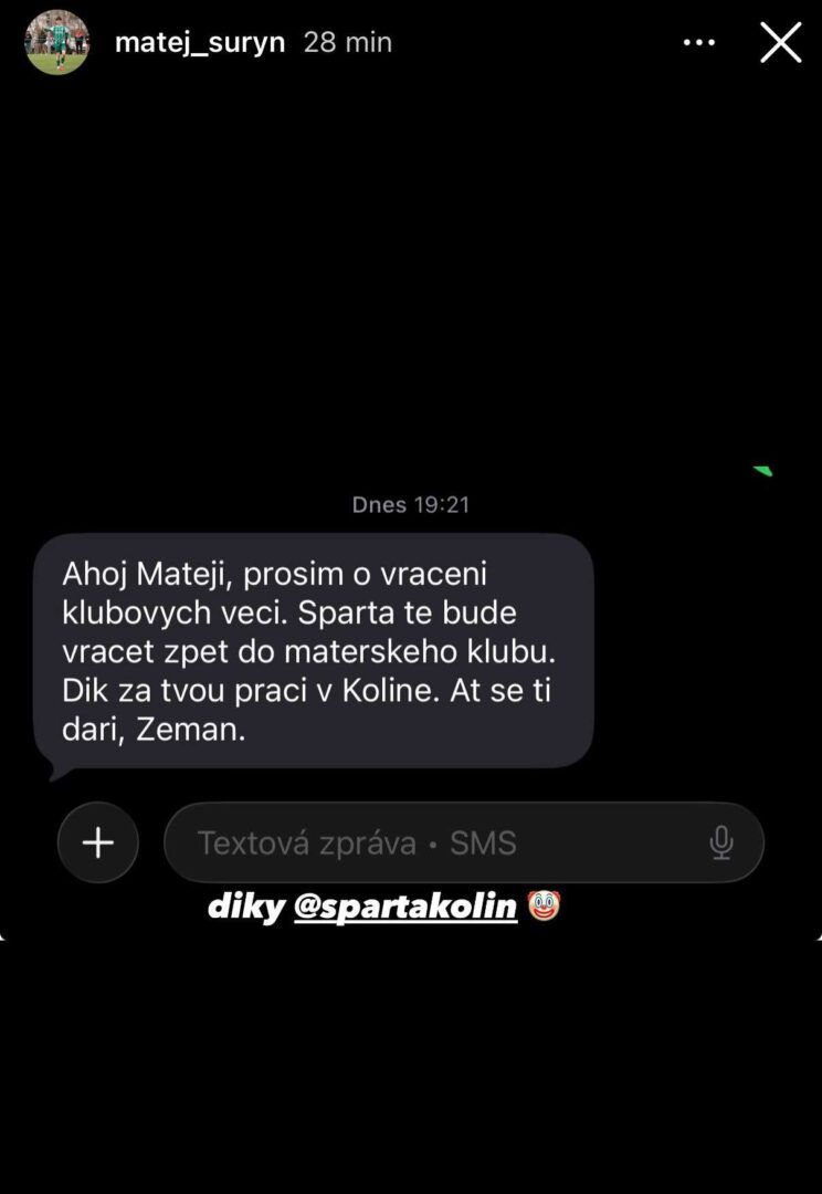 Sparta Kolín a SMS zprávy hráčům