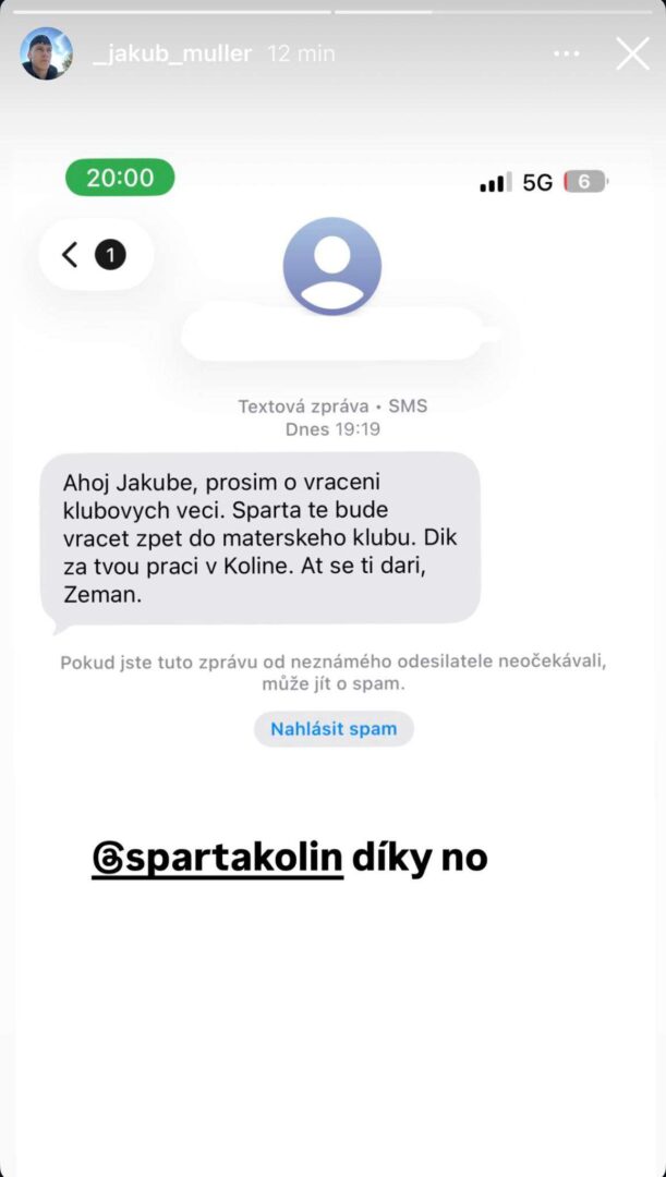 Sparta Kolín a SMS zprávy hráčům
